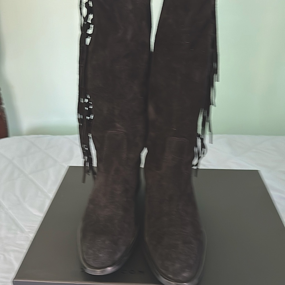 Vintage Coach fringed black suede mid calf boot 10 M